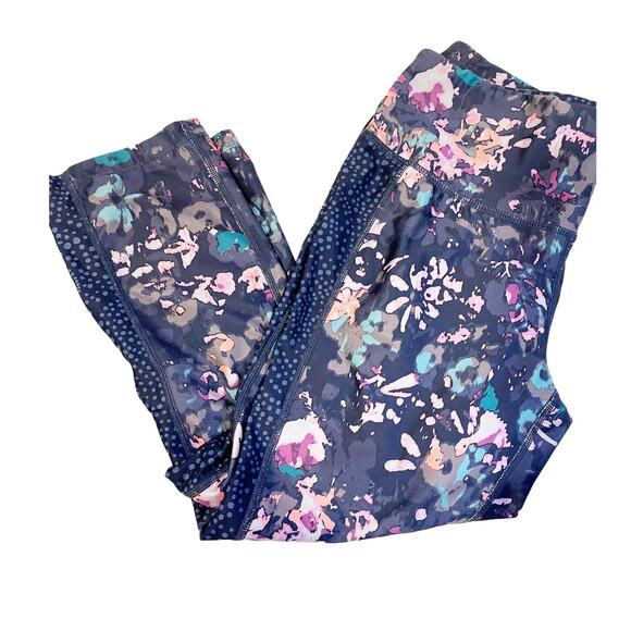 Eddie Bauer Floral Print Cropped High Rise Leggings Blue Pink Size Medium - Picture 2 of 4
